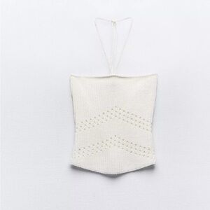 Zara Cream Crochet Halter Knit Cami